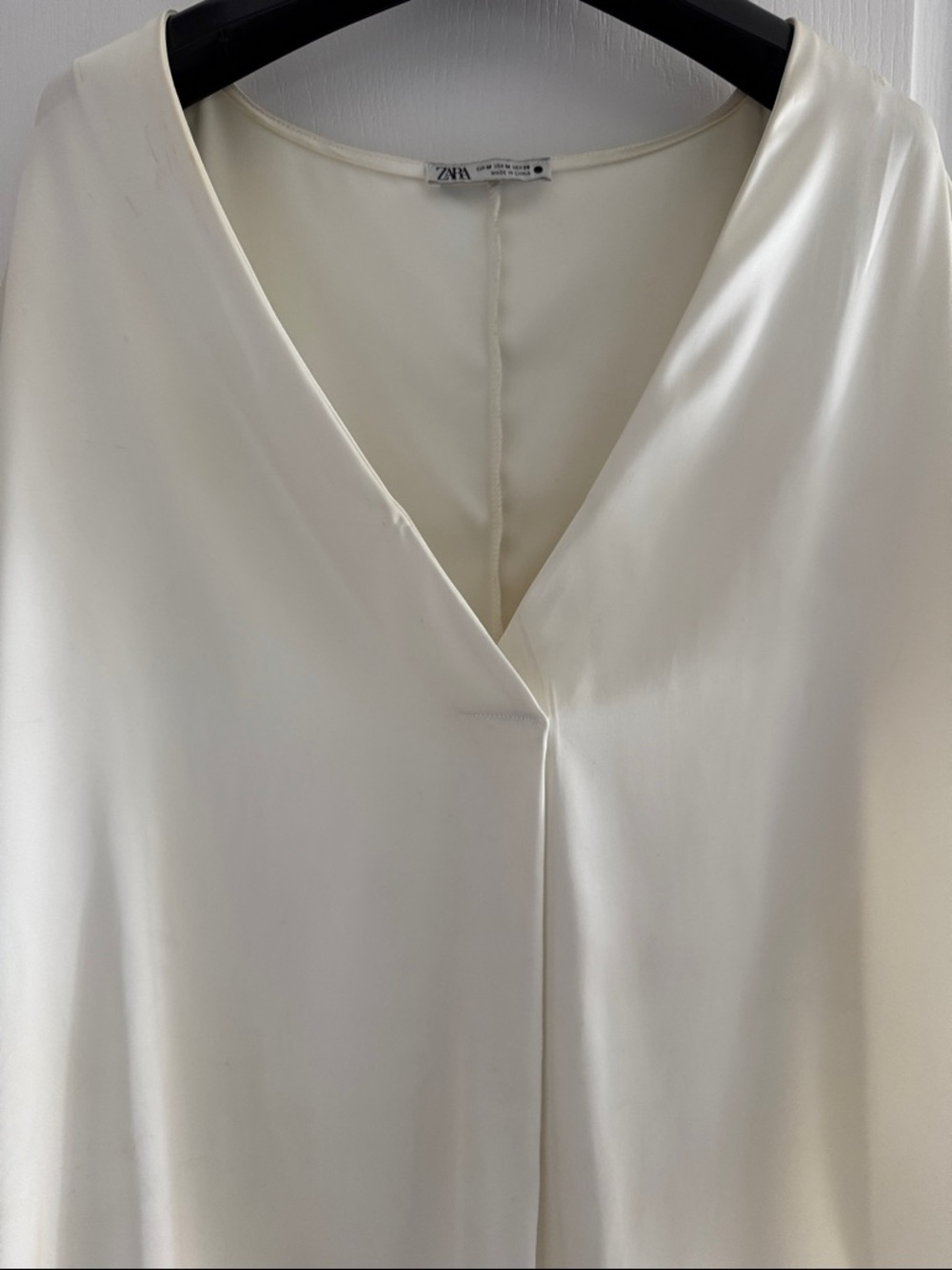 Zara Cream Satin V-Neck Top